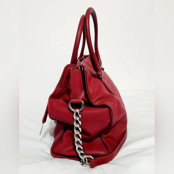 Michael Kors MK Large Hamilton - Red - Leather Bag with Silver Trim Nice - Picture 4 of 12